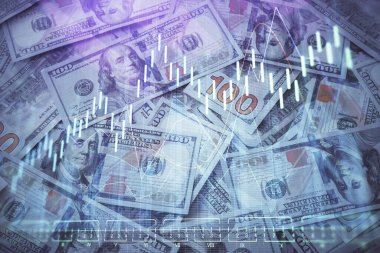 Önx grafiğinin arka plandaki dolarları iki katına çıkarması. Finans piyasası kavramı.