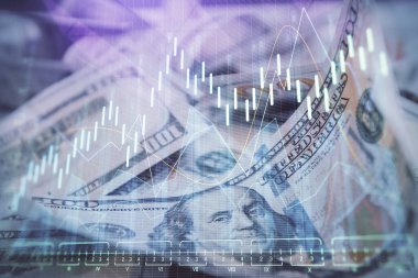 Önx grafiğinin arka plandaki dolarları iki katına çıkarması. Finans piyasası kavramı.