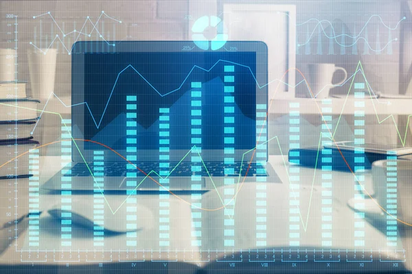 Exposición múltiple de gráfico e información financiera y espacio de trabajo con fondo informático. Concepto de comercio internacional en línea. —  Fotos de Stock