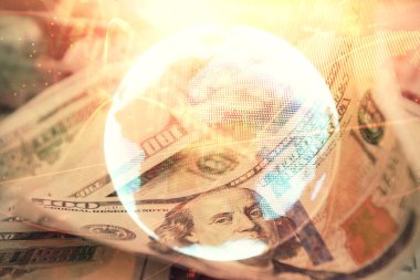 İşletme temasının çoklu pozu bize dolar banknotları üzerinden geçiyor. Finansal başarı kavramı.