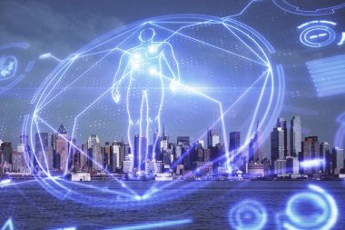 Eğitim teması çizimi ve şehir manzarası arka planının çifte pozlandırılması.