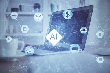 Bilgisayar ve teknoloji temalı Hud 'a çifte maruz kalma. Yenilik kavramı.