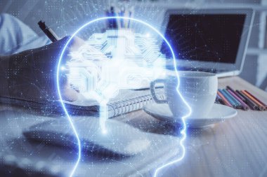 Arka planda beyin hologramıyla el yazısına çok maruz kalmış. Kendi kendine öğrenme kavramı.