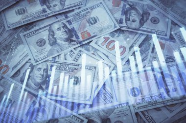 Önx grafiğinin arka plandaki dolarları iki katına çıkarması. Finans piyasası kavramı.