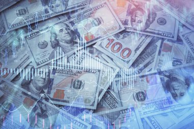 Önx grafiğinin arka plandaki dolarları iki katına çıkarması. Finans piyasası kavramı.