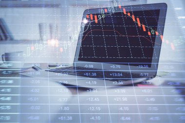 Borsa grafiği ve bilgisayar geçmişi olan tablolar. Çifte maruziyet. Mali analiz kavramı.