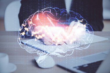 Arka planda beyin hologramıyla el yazısına çok maruz kalmış. Öğrenme kavramı.