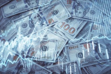 Önx grafiğinin arka plandaki dolarları iki katına çıkarması. Finans piyasası kavramı.