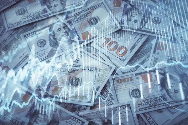 Önx grafiğinin arka plandaki dolarları iki katına çıkarması. Finans piyasası kavramı.