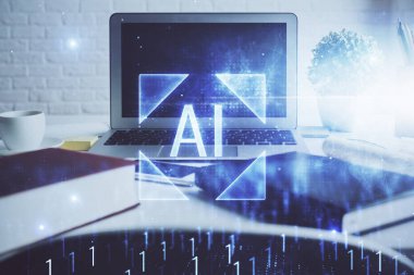 Kişisel bilgisayar ve teknik tema çizimi ile masaüstü çok açıkta. Büyük Veri Kavramı.