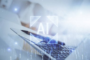 Kişisel bilgisayar ve teknik tema çizimi ile masaüstü çok açıkta. Büyük Veri Kavramı.