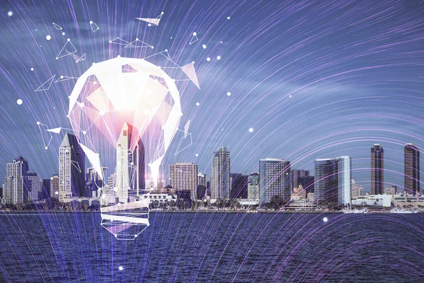Multi Exponering Glödlampa Hologram Ritning Och Stadsbild Bakgrund Begreppet Idé — Stockfoto
