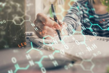 Fen formülü hologramı, kadınların ellerinin altyapısını belirler. Öğrenim anlayışı. Çift pozlama