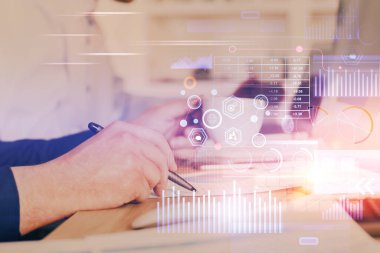 Veri temalı insan elleri arka plan çizimleri. Büyük veri kavramı.