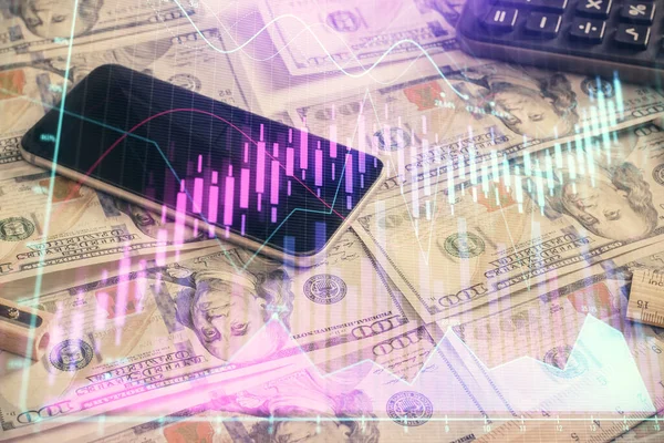 Doppelbelichtung Von Forex Graphen Die Über Uns Dollar Schein Hintergrund — Stockfoto