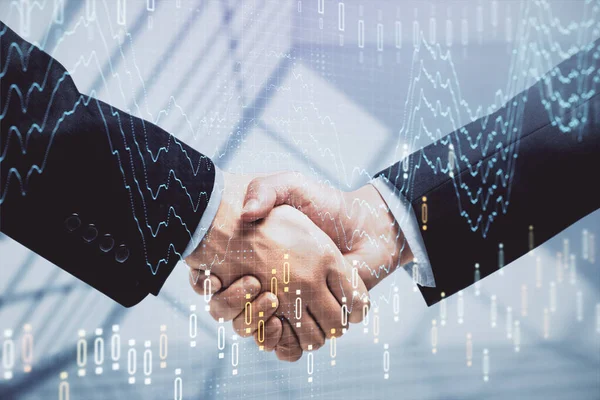 Double Exposure Forex Graph Hologram Handshake Two Men Stock Market — Stock Photo, Image