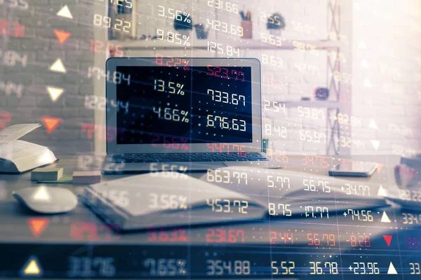 Finansmarknaden Grafhologram Och Persondator Bakgrunden Dubbel Exponering Begreppet Forex — Stockfoto