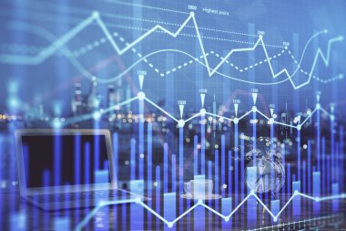 Borsa grafiği ve bilgisayar geçmişi olan tablolar. Çoklu maruz kalma. Mali analiz kavramı.