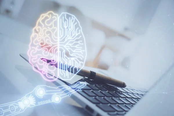 Bilgisayar Insan Beyninin Hologram Çizdiği Çalışma Alanının Iki Katına Çıkarılması — Stok fotoğraf