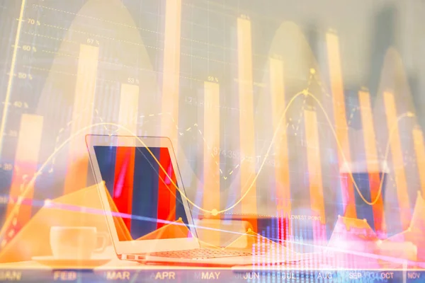 Forex Chart Hologram Table Computer Background Double Exposure Concept Financial — Stock Photo, Image