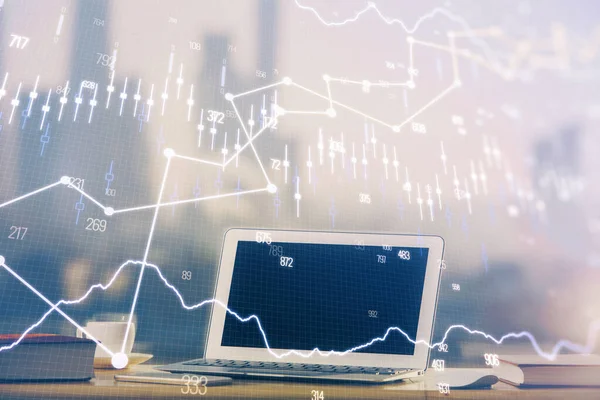 Holograma Gráfico Del Mercado Valores Dibujado Fondo Del Ordenador Personal —  Fotos de Stock