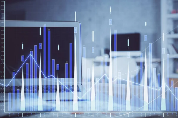 Masası Kişisel Bilgisayarı Olan Borsa Grafiği Çoklu Maruz Kalma Mali — Stok fotoğraf