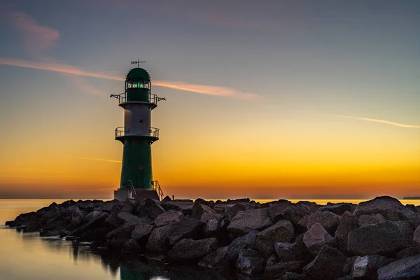 Ingresso Porto Con Faro Tramonto — Foto Stock