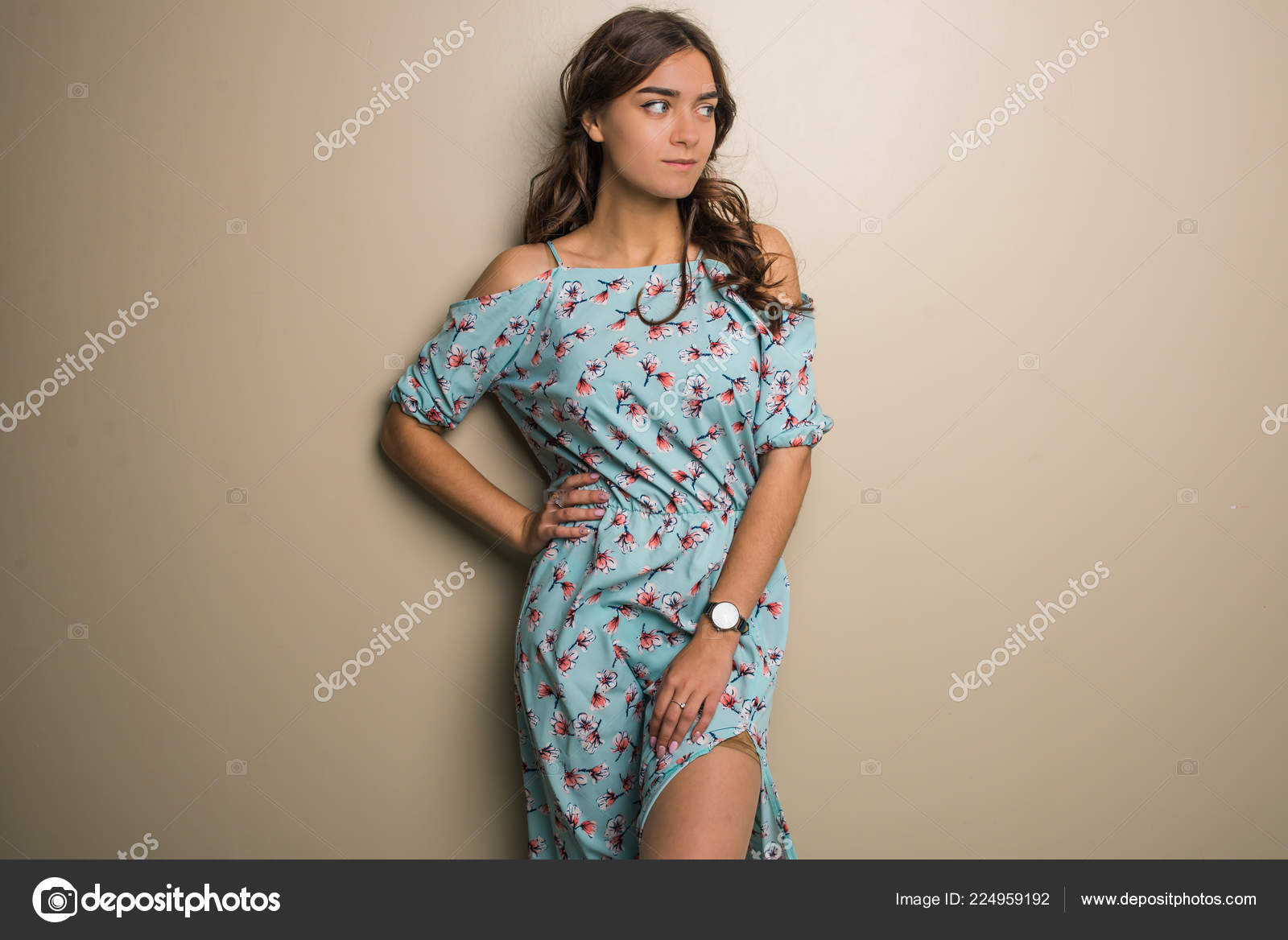 blue dress with red flowers