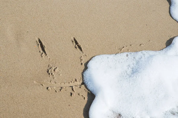 Leende Smiley Våt Sand Nära Havet — Stockfoto