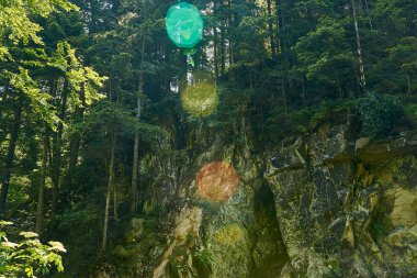 dağ nehir, dağlar, doğa, yeşil ormanlar ve hafifçe mavi gökyüzü