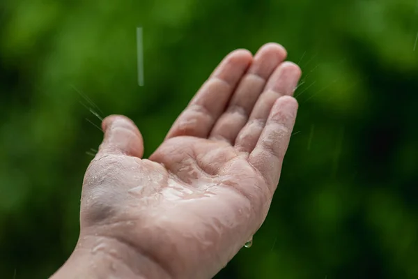 Palm Hands Water Splash Nature Raindrop Environmental Freshness Concept — Stock Photo, Image