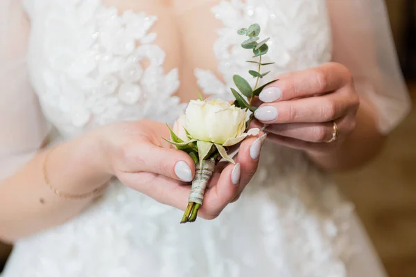 Svatební Kytici Pro Muže Boutonniere Připravující Svatbu — Stock fotografie