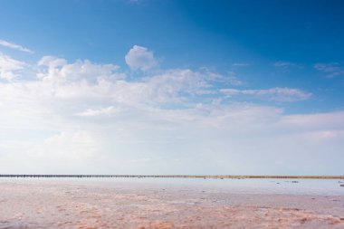 Gül tuzu gölü Sivash üretimi, tuz ve terapi çamuru. Ukrayna Kherson bölgesi.