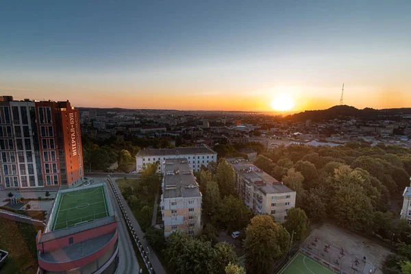 Panorama Matutino Cidade Lviv Vista Cidade Cima Sobre Telhados Das — Fotografia de Stock