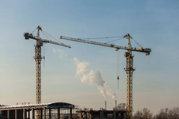 Construction Site Cranes Sky Background — Stock Photo, Image