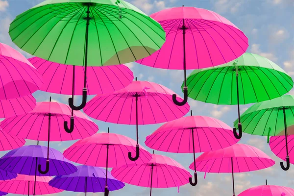 Színes Esernyő Háttér Színes Esernyők Égen Utcai Dekoráció — Stock Fotó