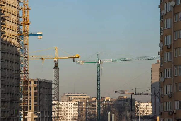 Construction Site Cranes Blue Sky — Stock Photo, Image
