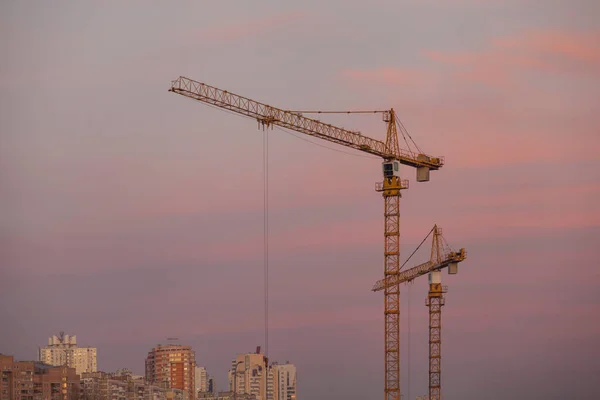 Local Construção Com Guindastes Construção Torre Contra Céu Noturno — Fotografia de Stock