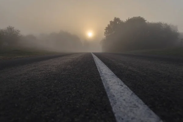 Foggy Autumn Sunrise Country Road — Stock Photo, Image