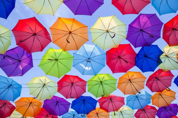 Colorful Umbrellas Background Colorful Umbrellas Sky Street Decoration — Stock Photo, Image