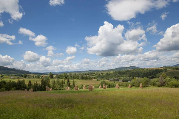 Paisaje Verano Con Pajar Cárpatos Ucrania — Foto de Stock