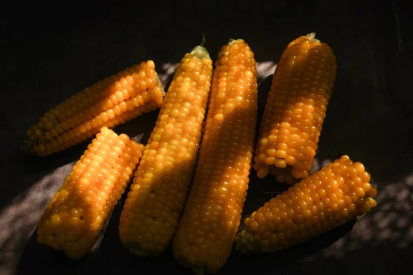 深色背景下的烧焦的玉米芯 — 图库照片