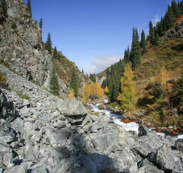 Höstens Bergslandskap Med Älv Kazakstan — Stockfoto