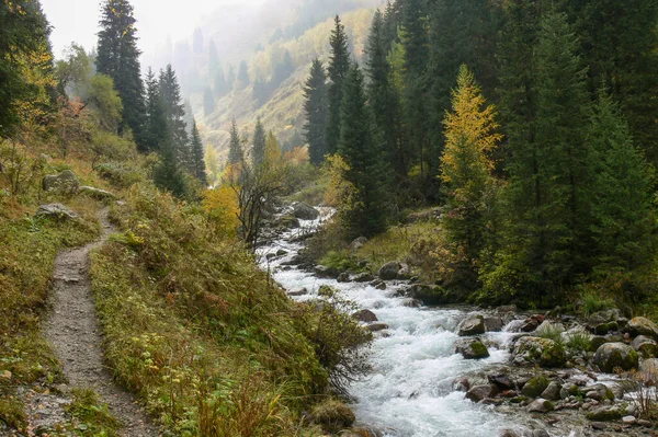 Paisaje Montaña Otoñal Con Río Kazajstán — Foto de Stock