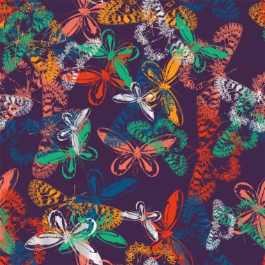 Kelebekler ve çiçekler ile seamless modeli renkli halk vektör.