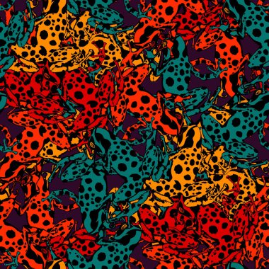 Zehirli ok kurbağaları Dendrobates. Renkler ve desenler vektör çalışma. noktalar ile zehirli kurbağalar paterni.