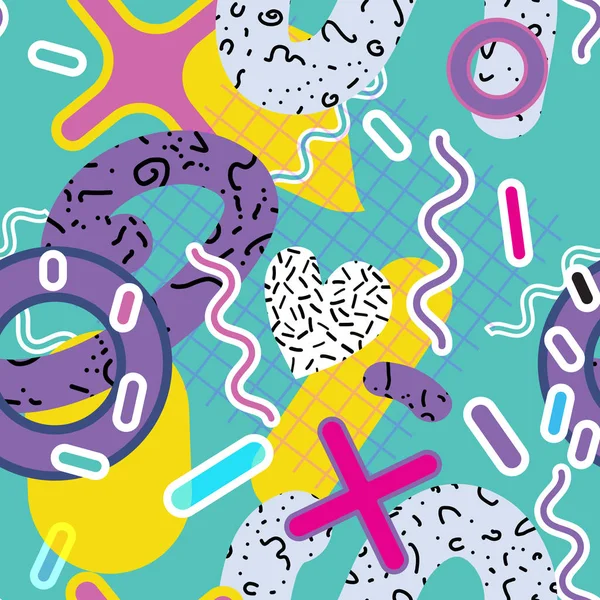 Memphis seamless modeli. Geometrik öğeleri memphis 80'li yılların tarzında. Vektör çizim