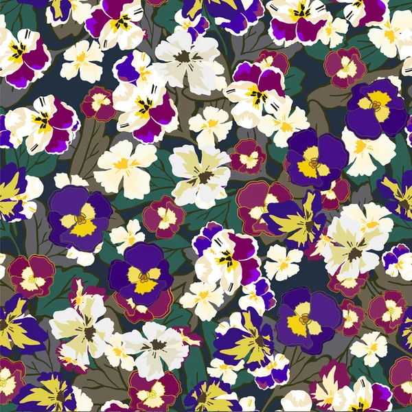 Karanlık bir arka planda pansies ile Dikişsiz desen