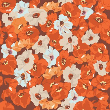 Gelincikler. Vektör sorunsuz arka planda vintage tarzı. Bitki deseni. Botanik çizim.