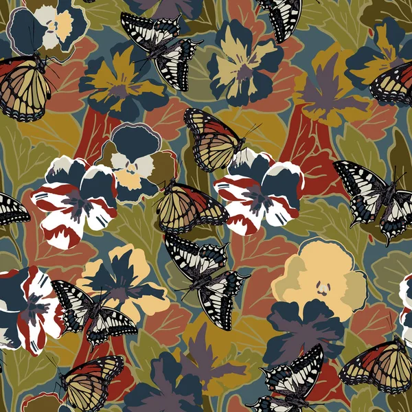 Kelebekler ile koyu ve açık sorunsuz doku. Web sayfası için soyut vektör arka plan, afiş fon, kumaş, ev dekorasyonu, sarma, boho tasarım